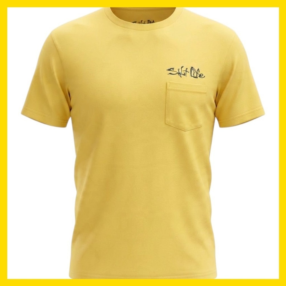 Salt Life Mens XL Yellow Short Sleeve Pocket T-Shirt Tuna Fishing Graphic Tee